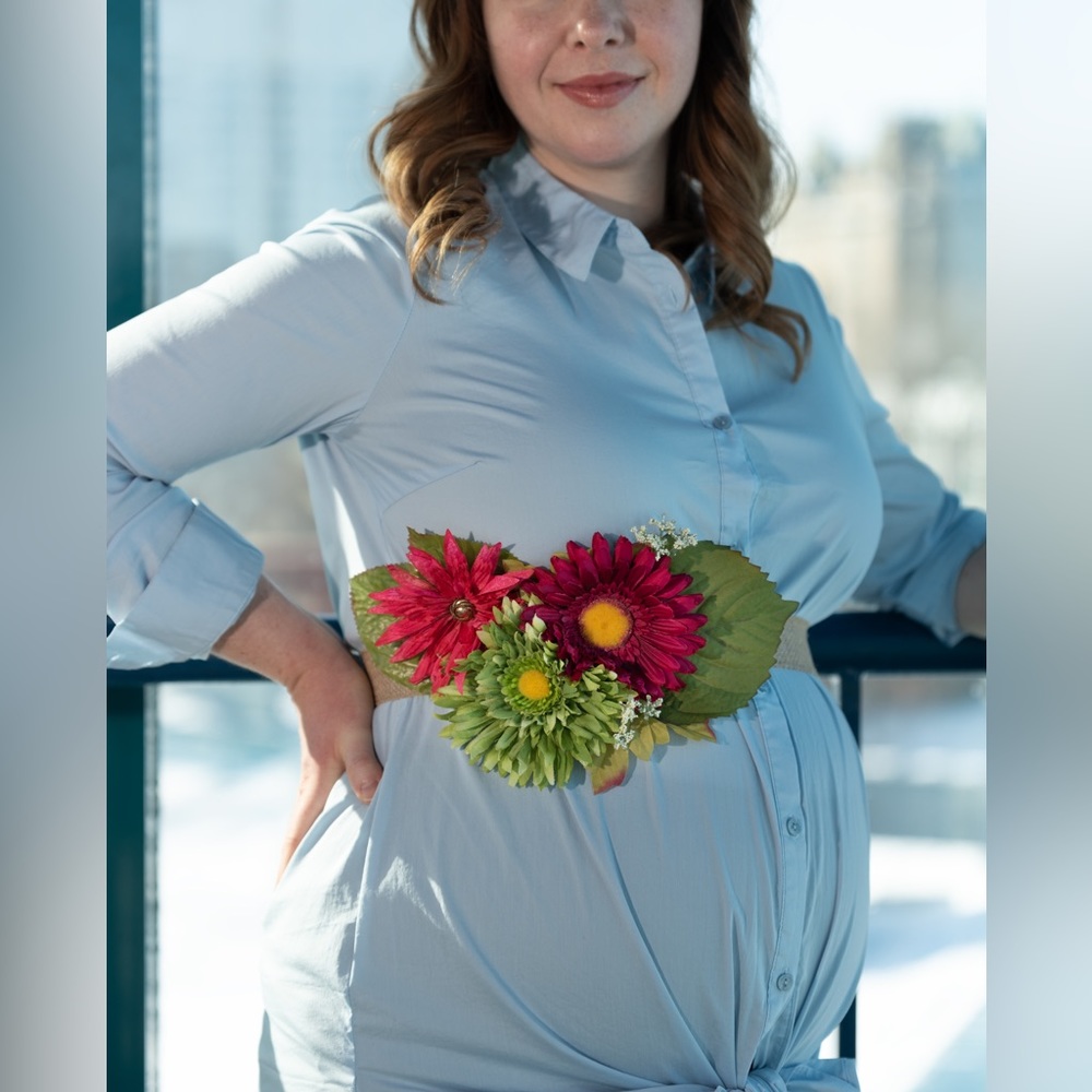Belly Corsage - Green/Purple/Pink - Burlap Ribbon